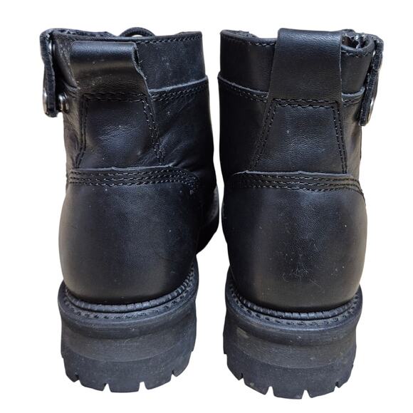 Harley Davidson Black Leather Side Zip Lace Up Buckle Lug Sole MOTO Boots 8 1/2 - Picture 3 of 7